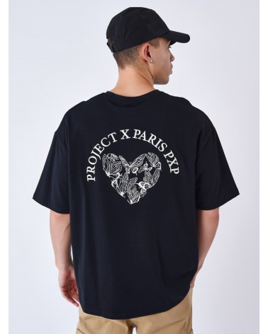 Project X Paris - Embroidered Heart Oversized Tee - Black