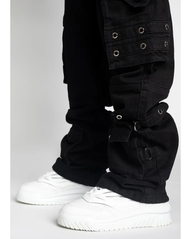 新品GUAPI OBSDN BLK DISTRESSED RAVER DENIM Guapi Jeans Sz 28 (26x35) Obsidian Black Stacked Denim Long