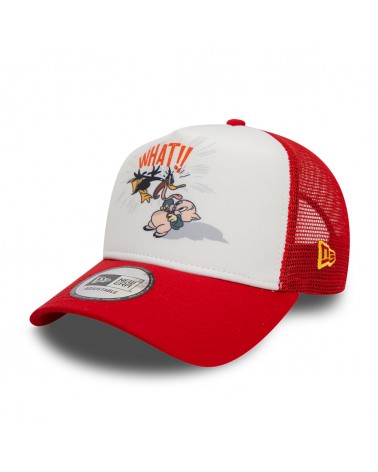 New Era - Multi Character Looney Tunes Daffy Duck And Porky Pig Red A-Frame Trucker Cap - White / Red