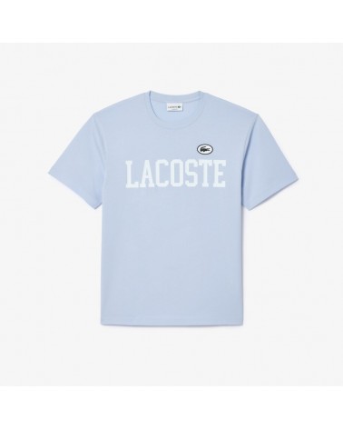 Lacoste - Contrast Print & Badge Cotton T-Shirt - Blue