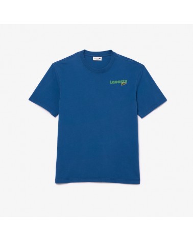 Lacoste - Washed Effect Print T-Shirt - Blue