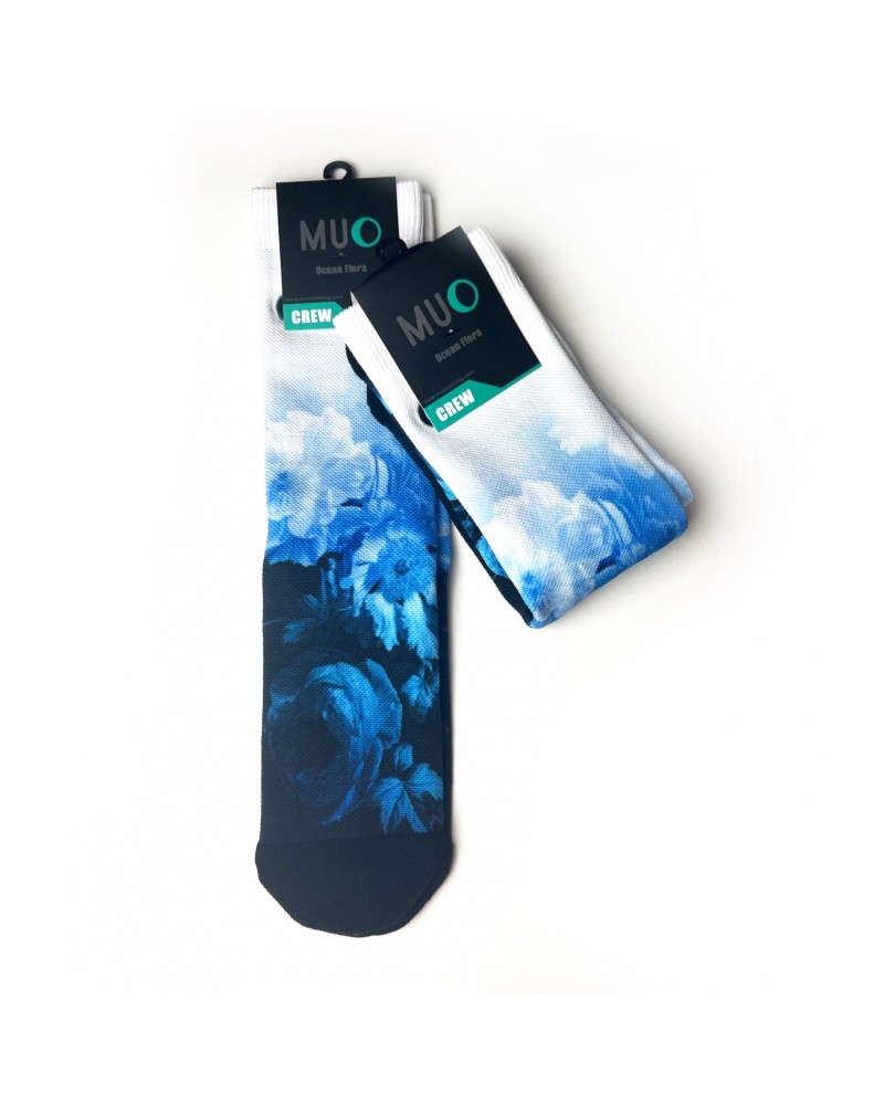 Muo - Ocean Flora Original Crew Socks - White / Blue