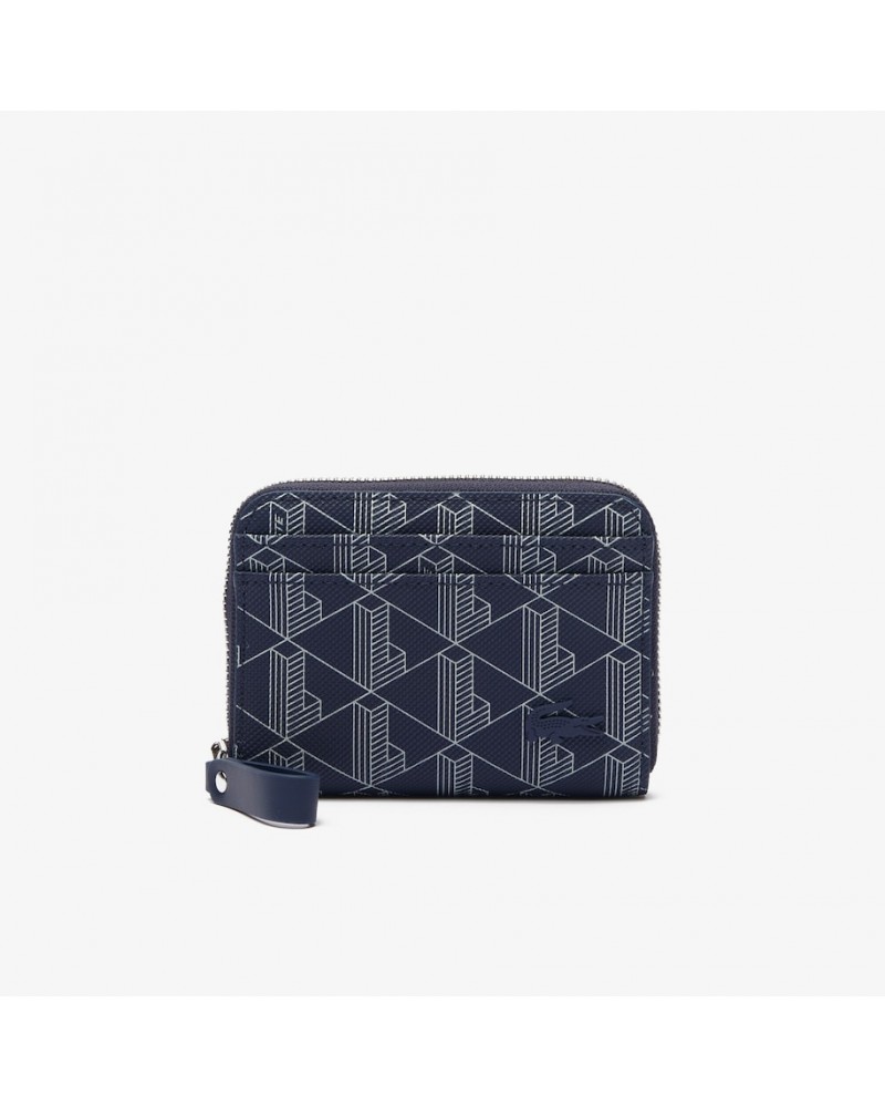 Lacoste - Daily Lifestyle Coated Canvas Monogrammed Zipper Wallet - Navy