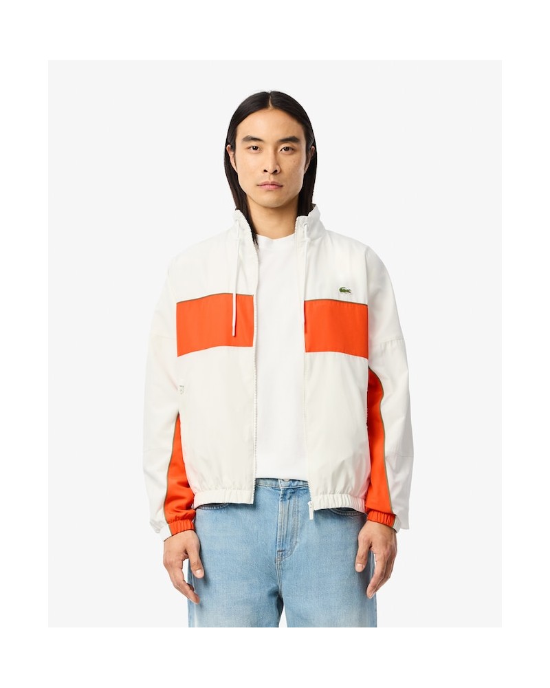 Lacoste - Waterproof Short Track Jacket - White / Orange