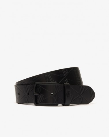 Lacoste - Textured Leather Belt With Monogram - Black