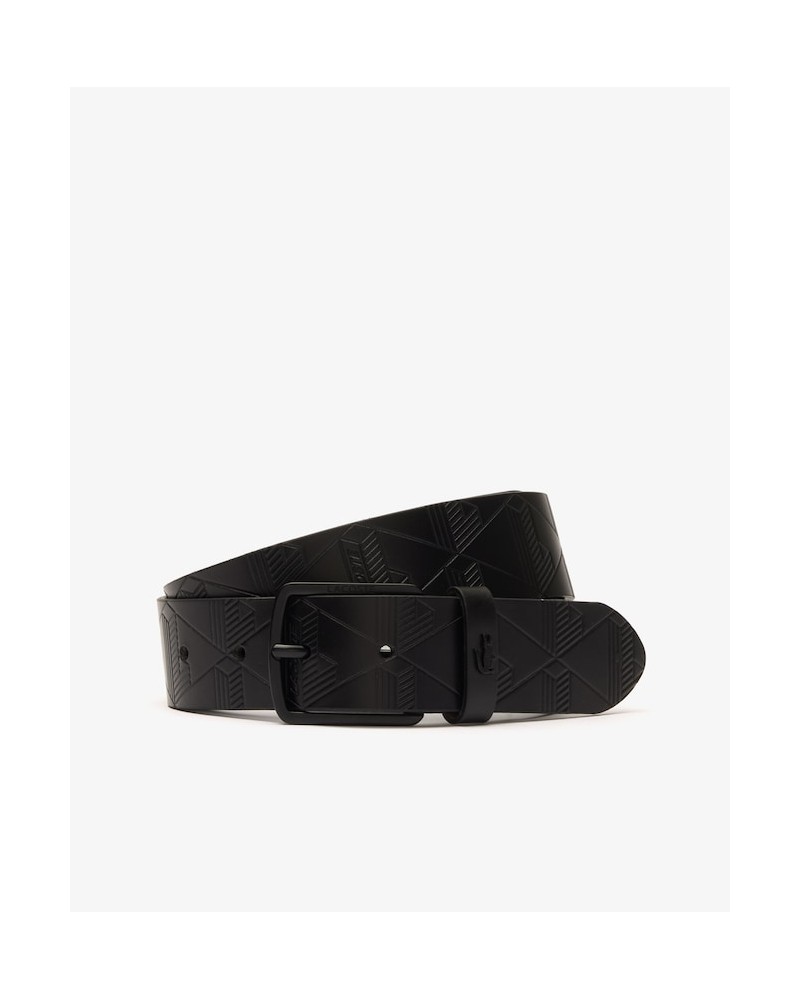 Lacoste - Textured Leather Belt With Monogram - Black