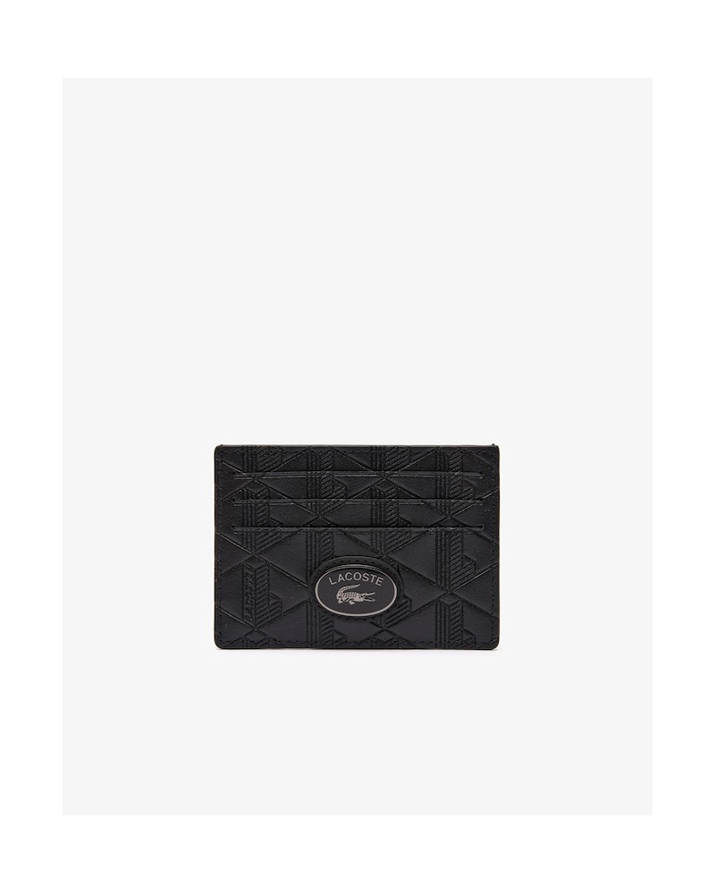 Lacoste - Card Holder in Leather Monogram Print & Badge - Black