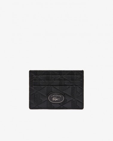 Lacoste - Card Holder in Leather Monogram Print & Badge - Black