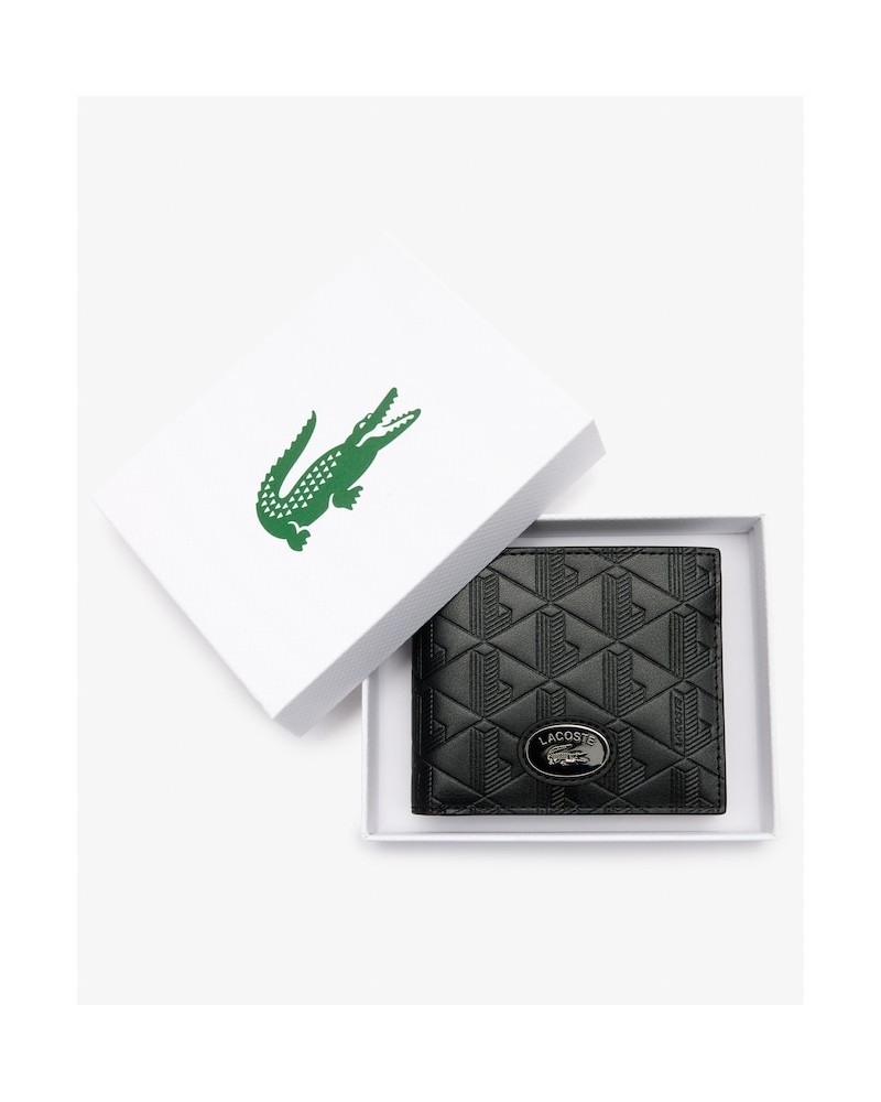 Lacoste - Billfold Coin Leather Monogram - Black