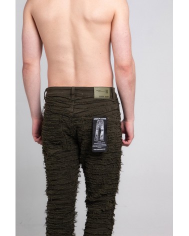 Armor Jeans NY - TASSELS THRASHED STACKED DENIM Pant - Olive