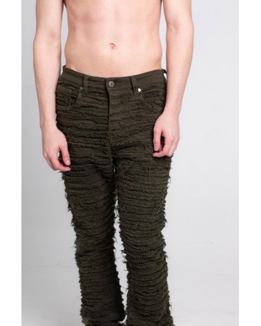 Armor Jeans NY - TASSELS THRASHED STACKED DENIM Pant - Olive