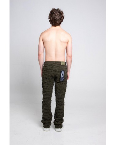 Armor Jeans NY - TASSELS THRASHED STACKED DENIM Pant - Olive