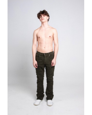 Armor Jeans NY - TASSELS THRASHED STACKED DENIM Pant - Olive