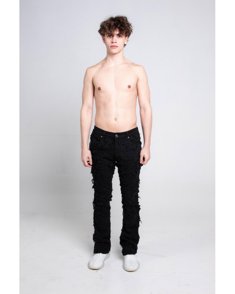 Armor Jeans NY - RIPPED SURFACE STACKED STRETCH Pant - Black