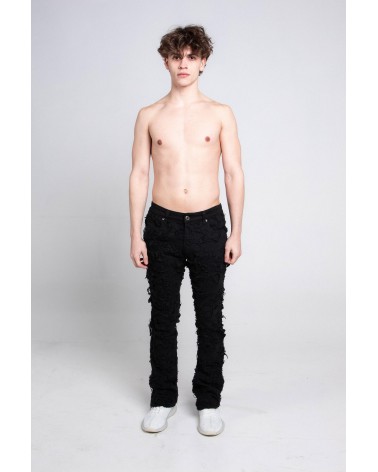 Armor Jeans NY - RIPPED SURFACE STACKED STRETCH Pant - Black