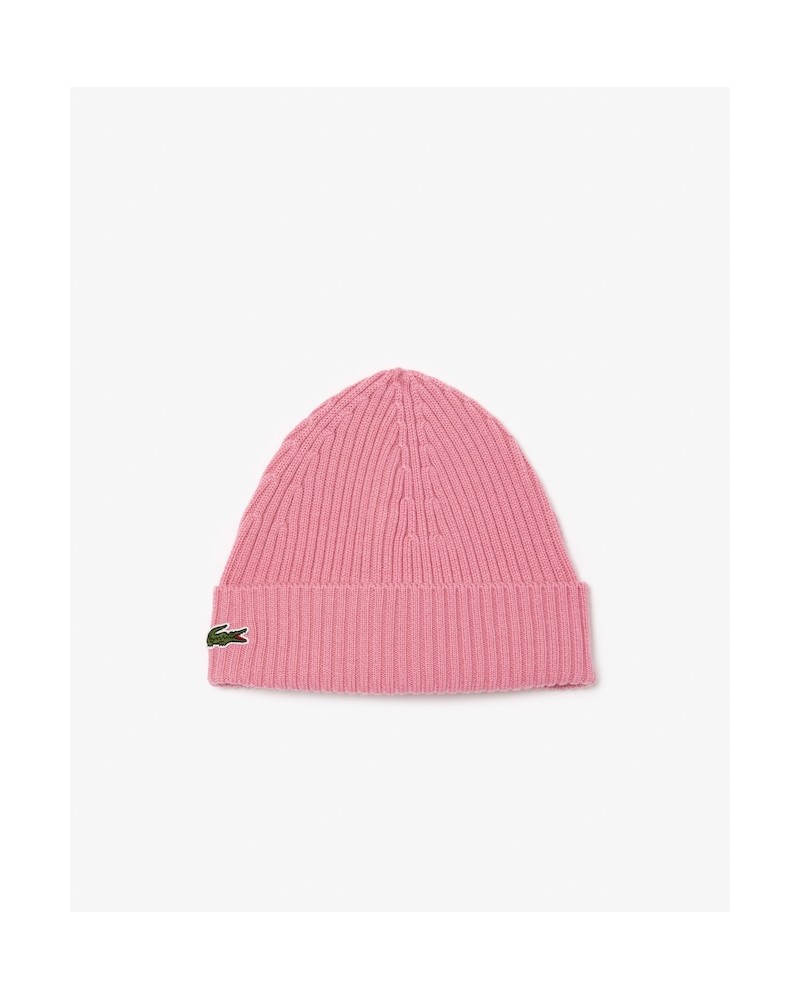 Lacoste - Rib Knit Brushed Wool Beanie - Pink