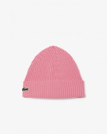 Lacoste - Rib Knit Brushed Wool Beanie - Pink