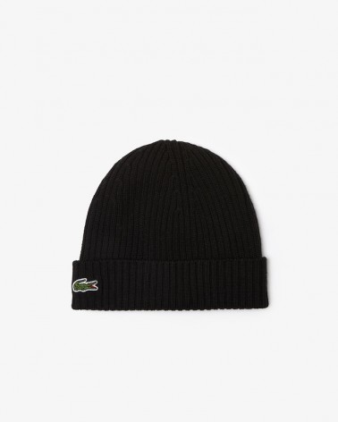 Lacoste - Rib Knit Brushed Wool Beanie - Black