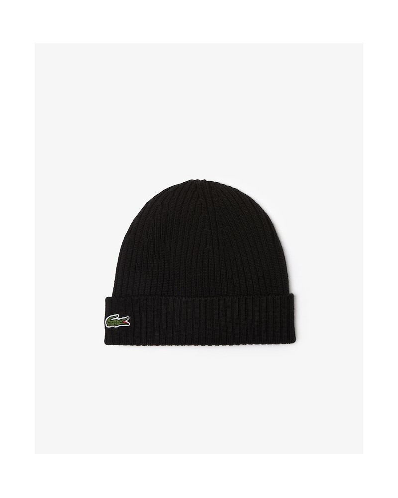 Lacoste - Rib Knit Brushed Wool Beanie - Black