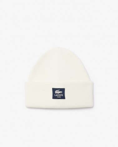 Lacoste - Ribbed Cotton Badge Beanie - White