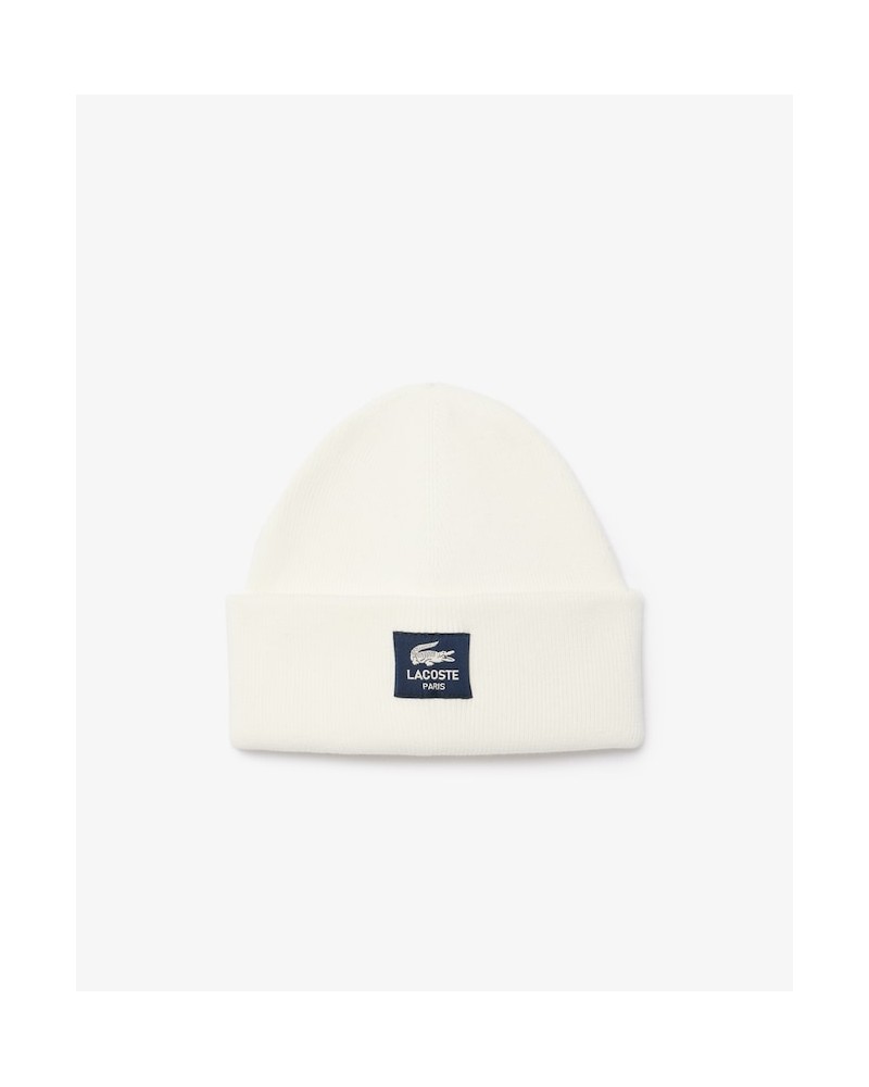 Lacoste - Ribbed Cotton Badge Beanie - White