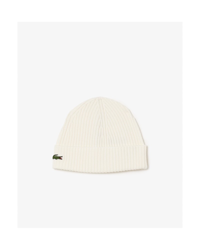 Lacoste - Rib Knit Brushed Wool Beanie - Whtie