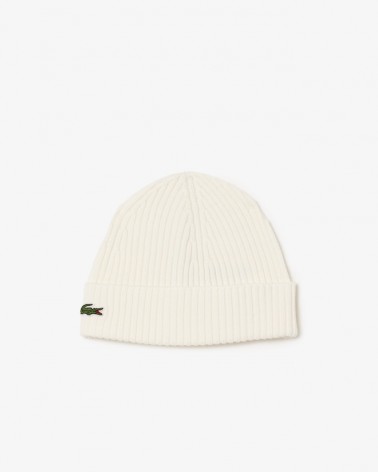 Lacoste - Rib Knit Brushed Wool Beanie - Whtie