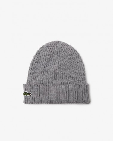 Lacoste - Rib Knit Brushed Wool Beanie - Grey Chine