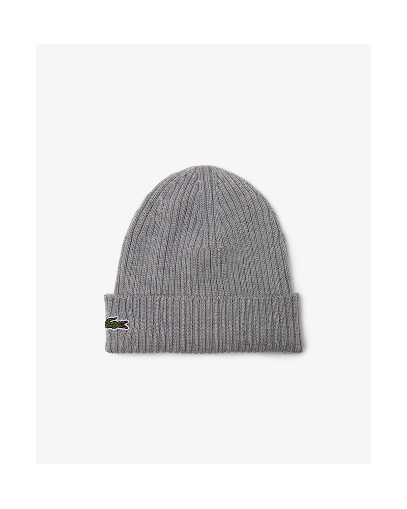 Lacoste - Rib Knit Brushed Wool Beanie - Grey Chine