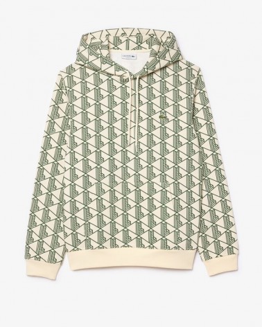 Lacoste - Monogram Fleece Hoodie - White / Green