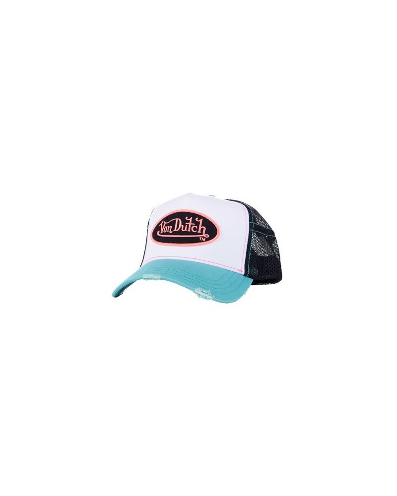 Von Dutch - Ripped Trucker Hat - White/Pink/Teal