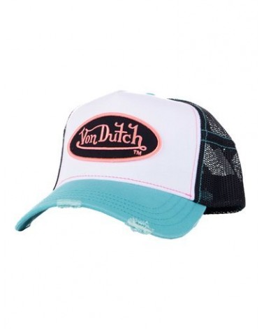 Von Dutch - Ripped Trucker Hat - White/Pink/Teal