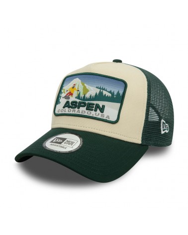 New Era - Aspen Ski Patch Dark Green 9FORTY A-Frame Trucker Cap - Dark Green