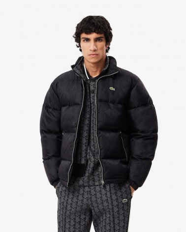 Lacoste - Monogrammed Waterproof Jacquard Quilted Jacket - Black