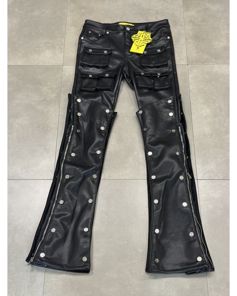 Guapi Clothing - Obsidian Leather Carpenter Flare Pants - Black