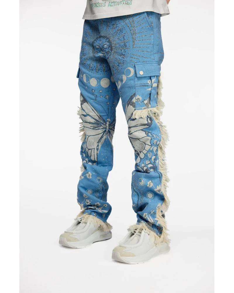 Guapi Clothing - Aqua Blue Tapestry Cargo Pant - Blue/White | block...