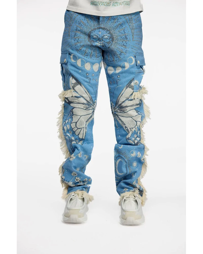 Guapi Clothing - Aqua Blue Tapestry Cargo Pant - Blue/White | block...