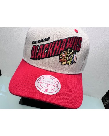 Mitchell & Ness - Retro Type Chicago Blackhawks Snapback Pro Crown Fit - Off White / Red