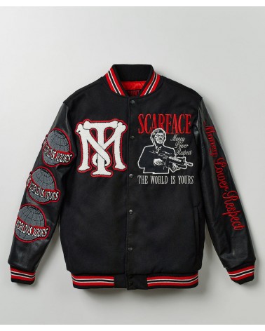 Reason - Scarface Collab Patched Wool Varsity Jacket - Black / Red