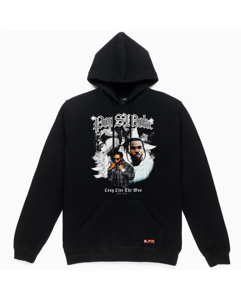 Block Custom - Pop Smoke Long Live The Woo Merch Hoodie - Black | b...
