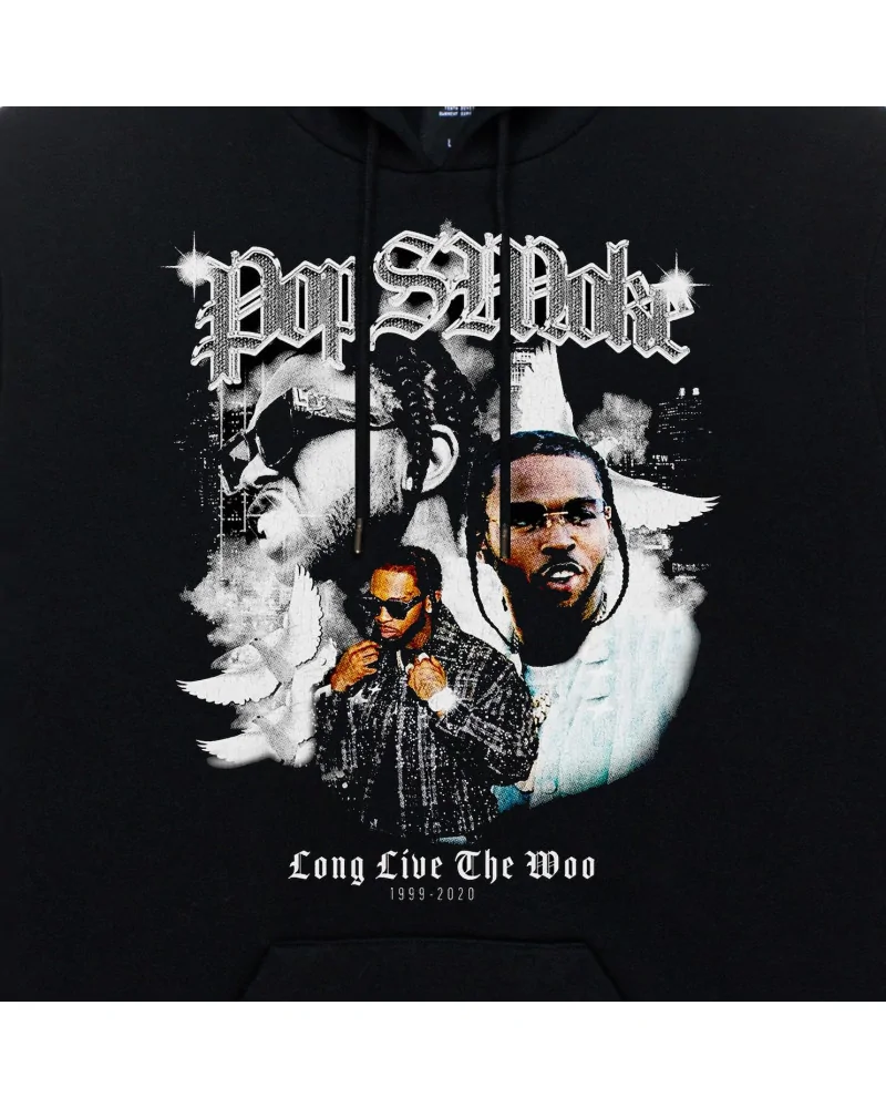 Block Custom - Pop Smoke Long Live The Woo Merch Hoodie - Black | b...