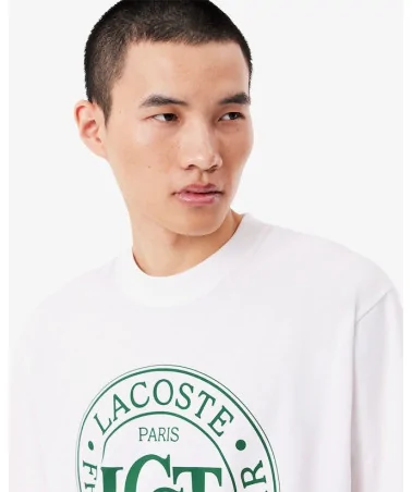 Lacoste - Loose Fit Printed T-shirt Made Of Thick Cotton - White