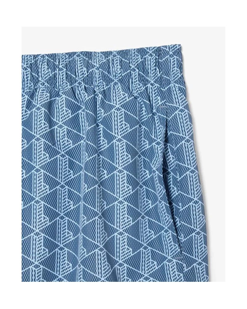 Lacoste - Mid-Length Swim Shorts With Monogram Print - Blue | block...
