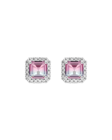 APORRO BRAND - Cut Gradient Tourmaline Halo Stud Earring - White Gold / Emerald