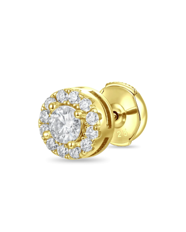 APORRO BRAND - Halo Round Cut Moissanite Stud Earring 6mm - Gold