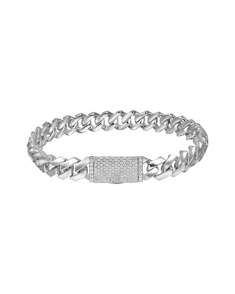 APORRO BRAND - Plain Gold Prong Cuban Link Bracelet -10mm - White Gold