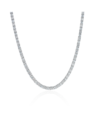 APORRO BRAND - 17'' Baguette Mix Round Cut Cluster Tennis Chain - 4mm - White Gold