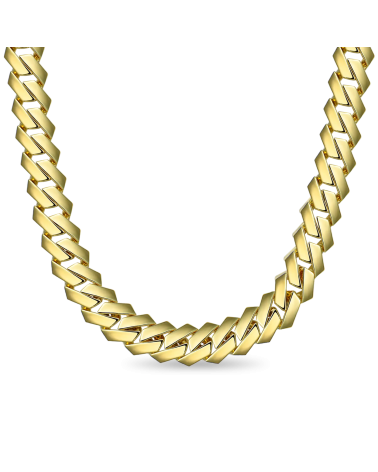 APORRO BRAND - Plain Gold Prong Cuban Chain-12mm - Gold