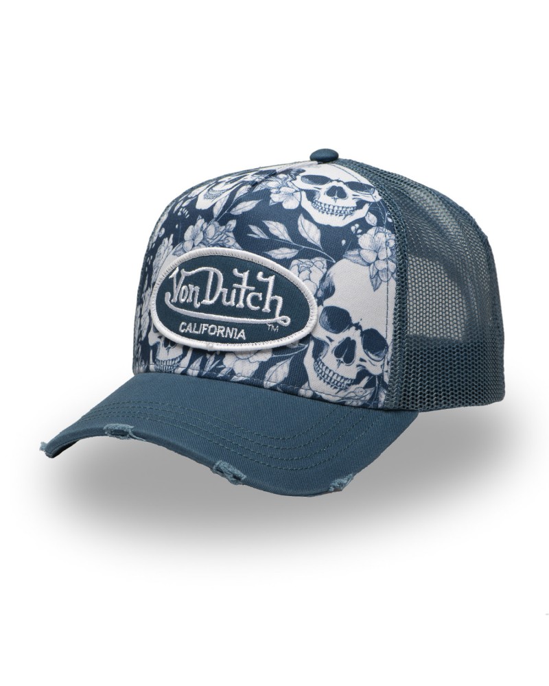 Von Dutch - Skull Print Mesh Trucker Cap - Blue