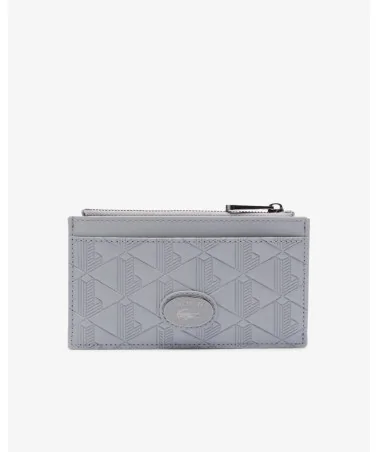 Lacoste - Zip Credit Card Holder in Leather - Grey